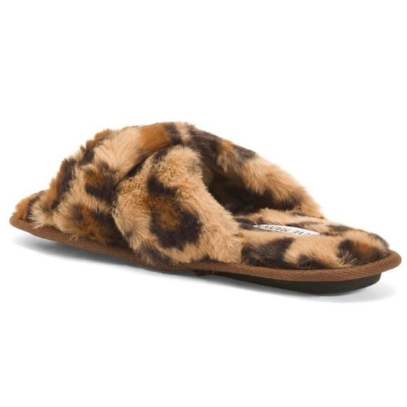 Steve Madden NWB  Kadyn leopard fuzzy slippers 9 - Picture 2 of 9